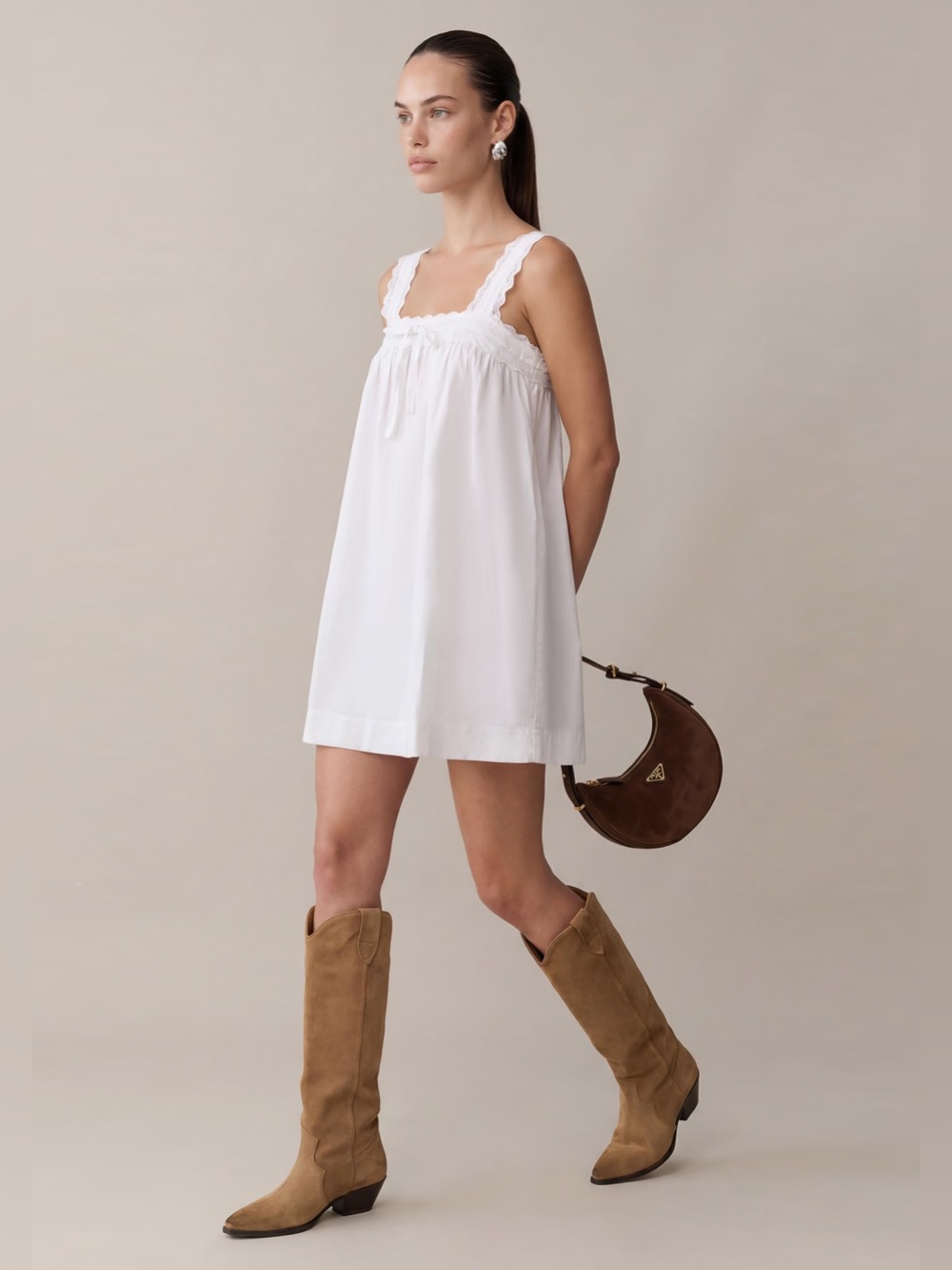 NWT Few Moda Beverly Cotton Dress size Small S White lace trim mini Kourt